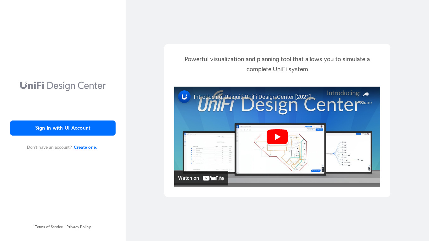 Unifi Design Center Landing page