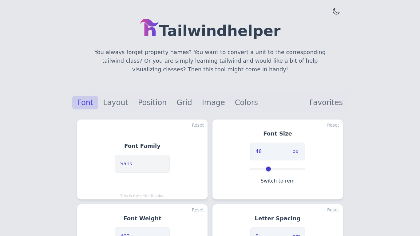 Tailwind Helper Landing page