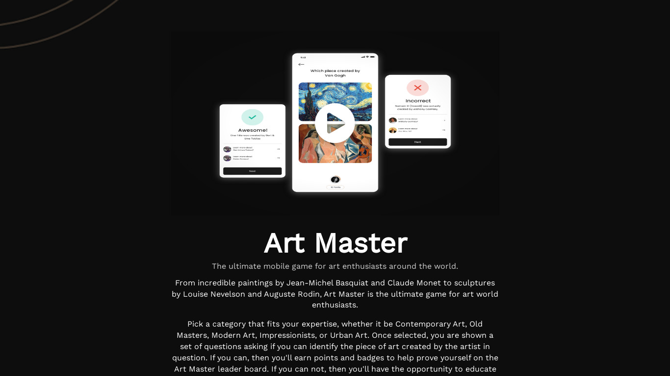 Art Master Landing page