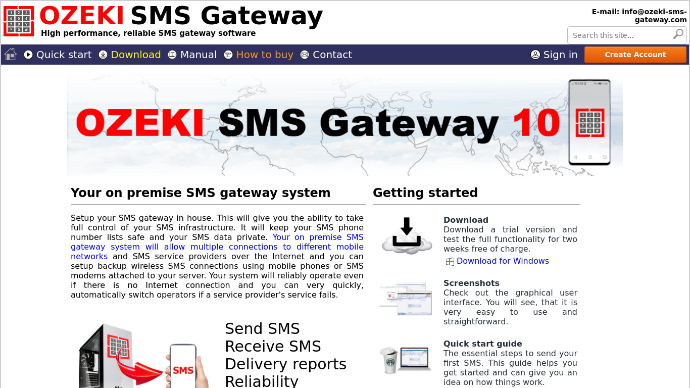 Ozeki SMS Gateway Landing page