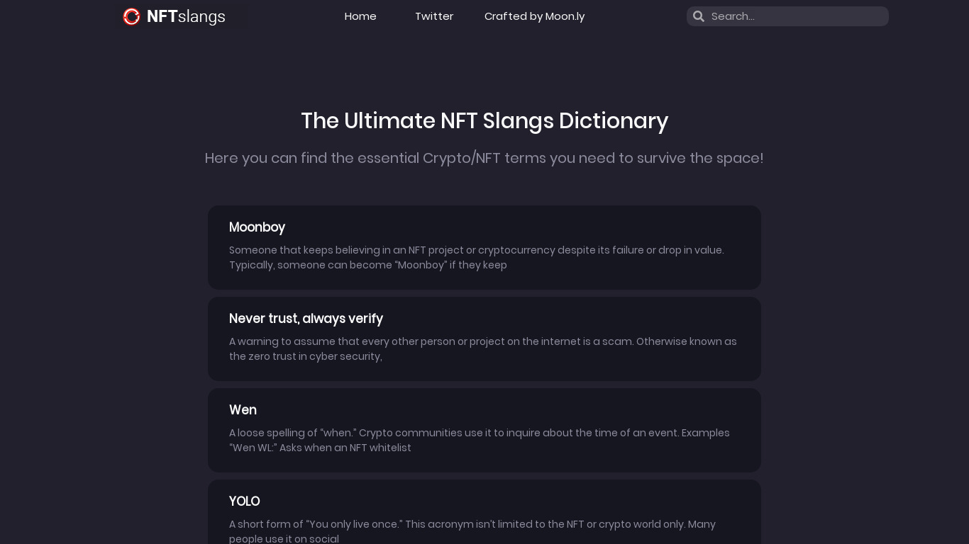 NFTSlangs.com Landing page