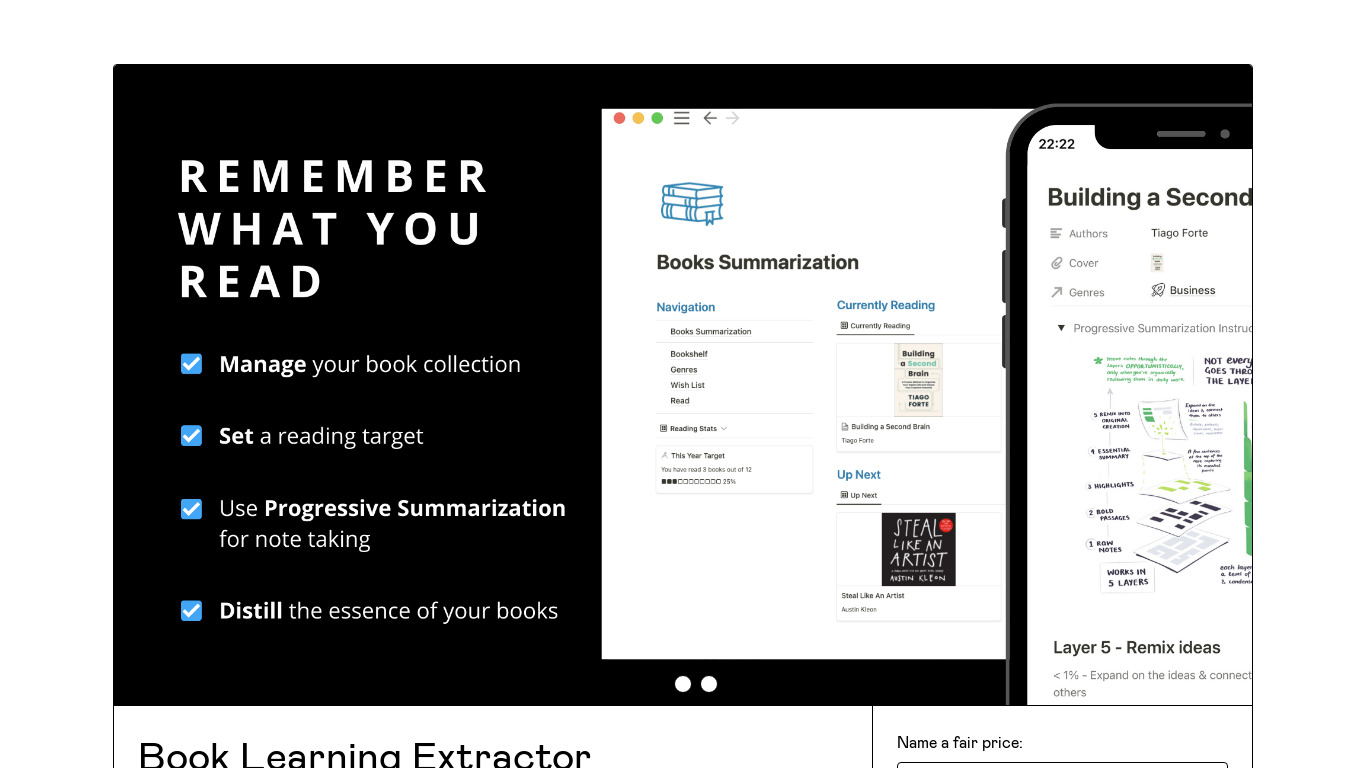 Notion Book Essence Extractor Landing page