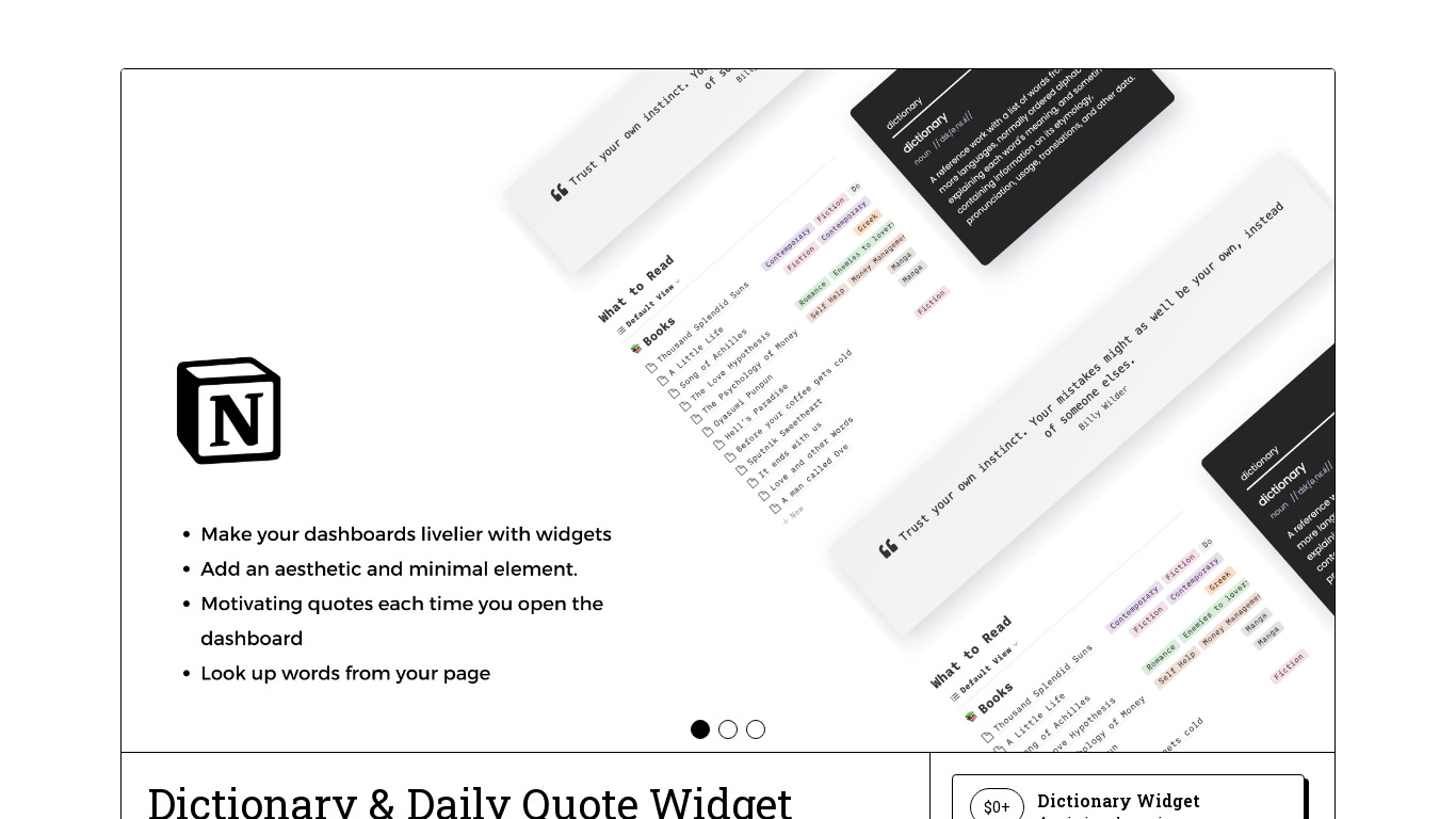 Dictionary & Daily Quote Widget Landing page