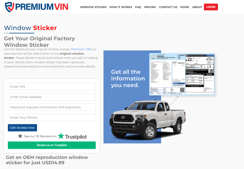 Premium VIN Landing Page