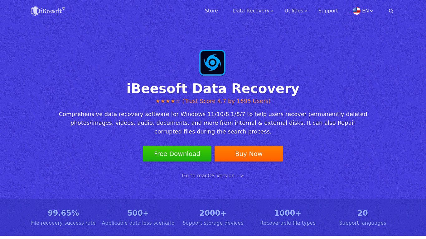 iBeesoft Data Recovery Landing page