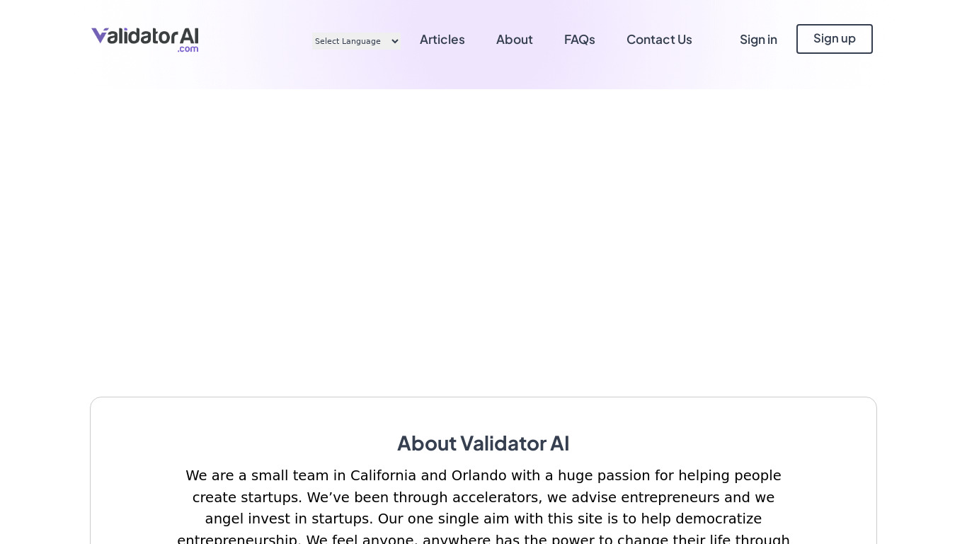 Validator AI Landing page