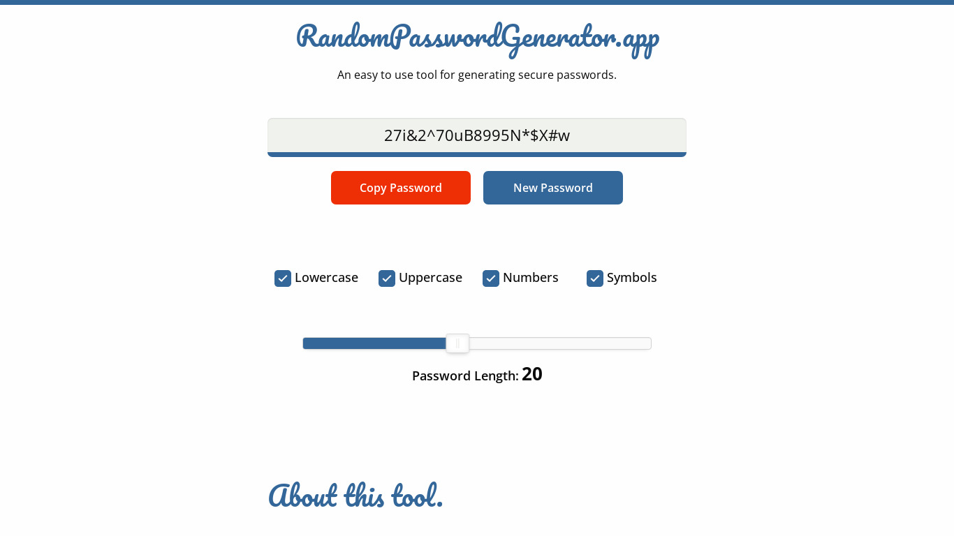 RandomPasswordGenerator.app Landing page