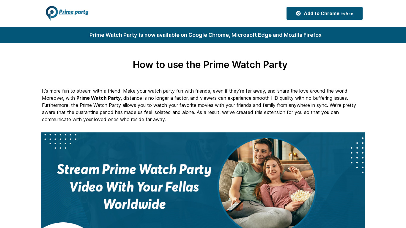 Prime Watch Party Landing page