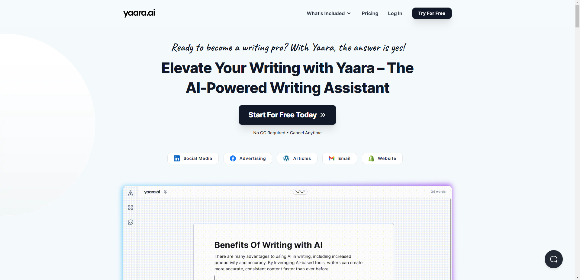 Yaara Landing page