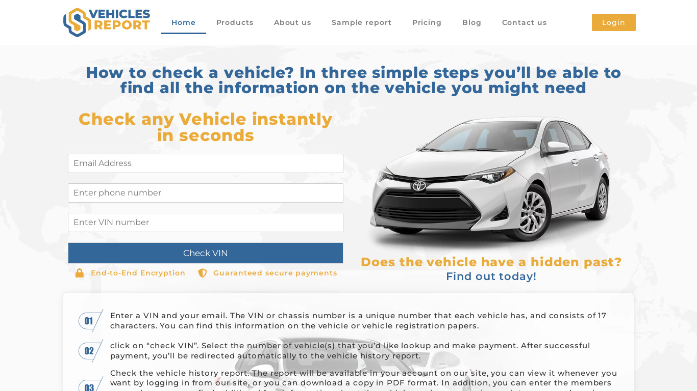 Vehicles Report Landing page