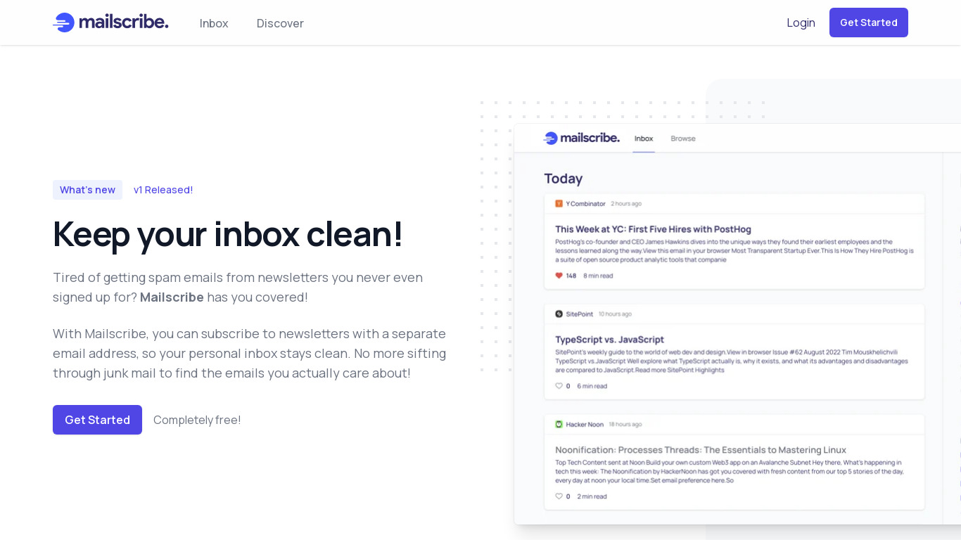 Mailscribe Landing page