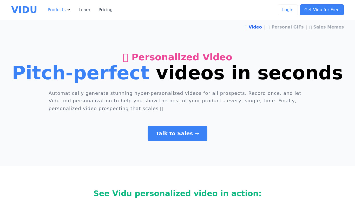 Vidu Personalized Video Landing page