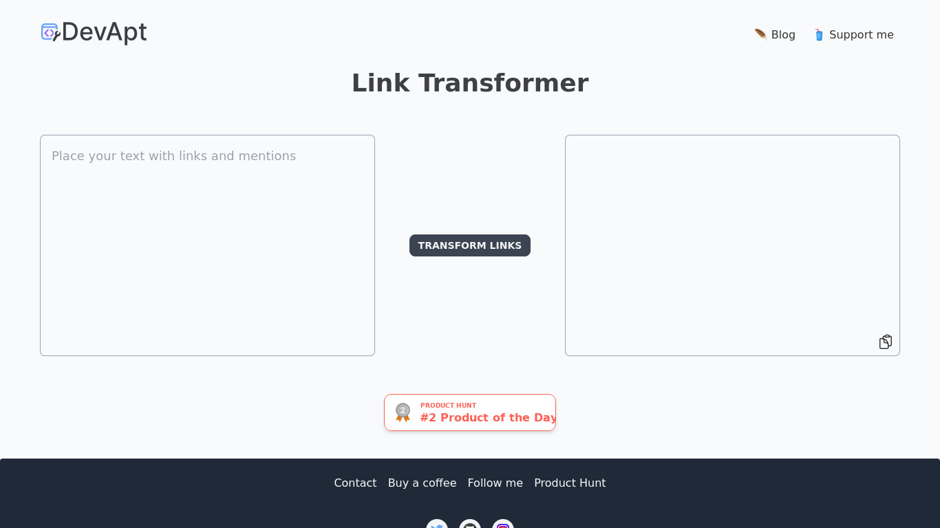 Link transformer Landing page