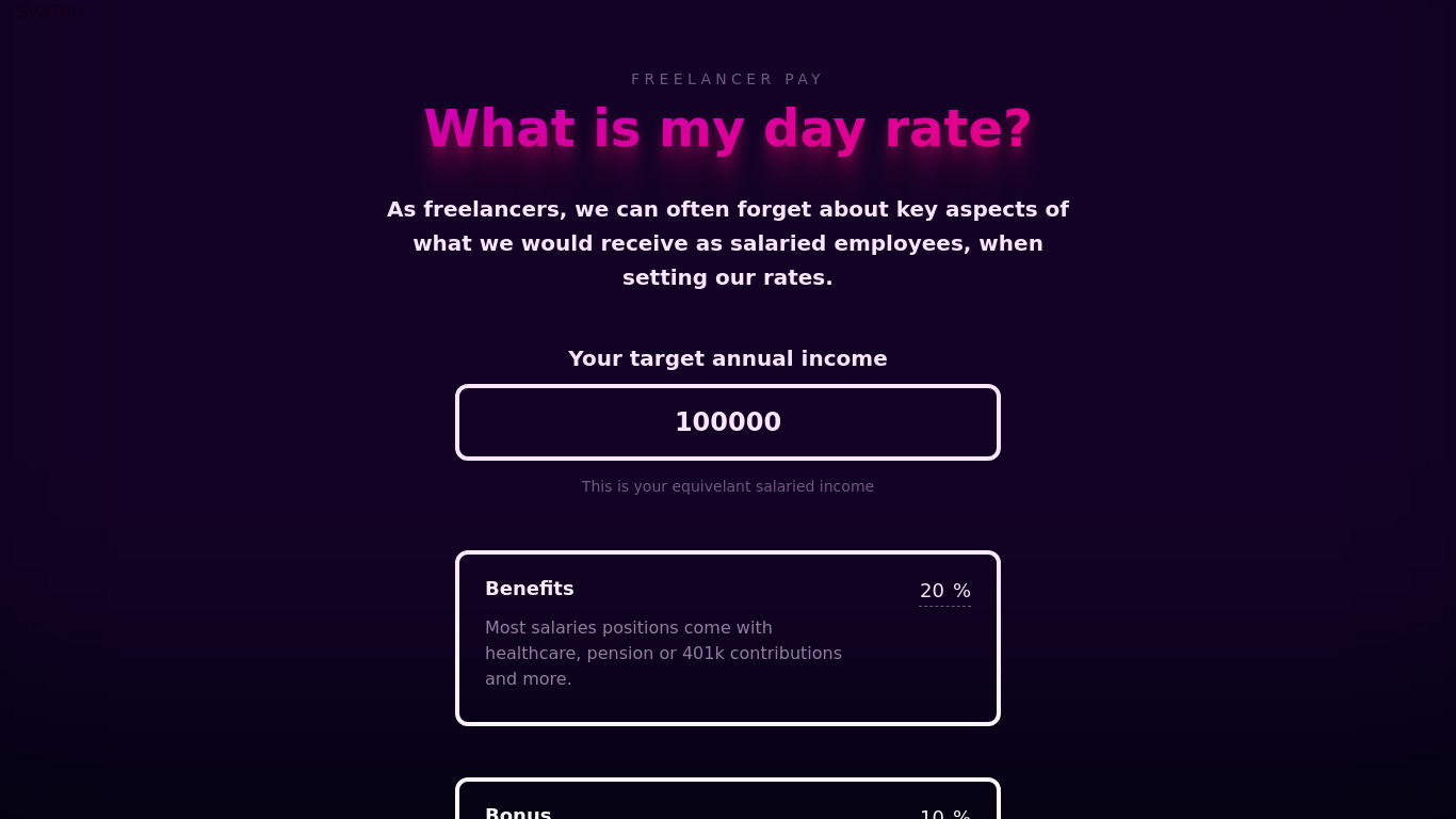 What Is My Day Rate? Landing page