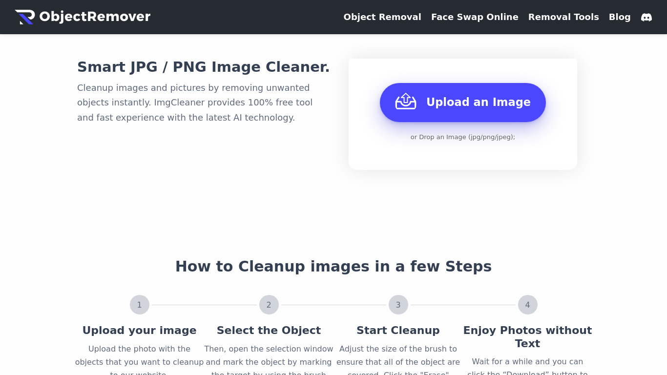ImgCleaner Landing page