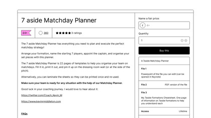 7 aside Matchday Planner image