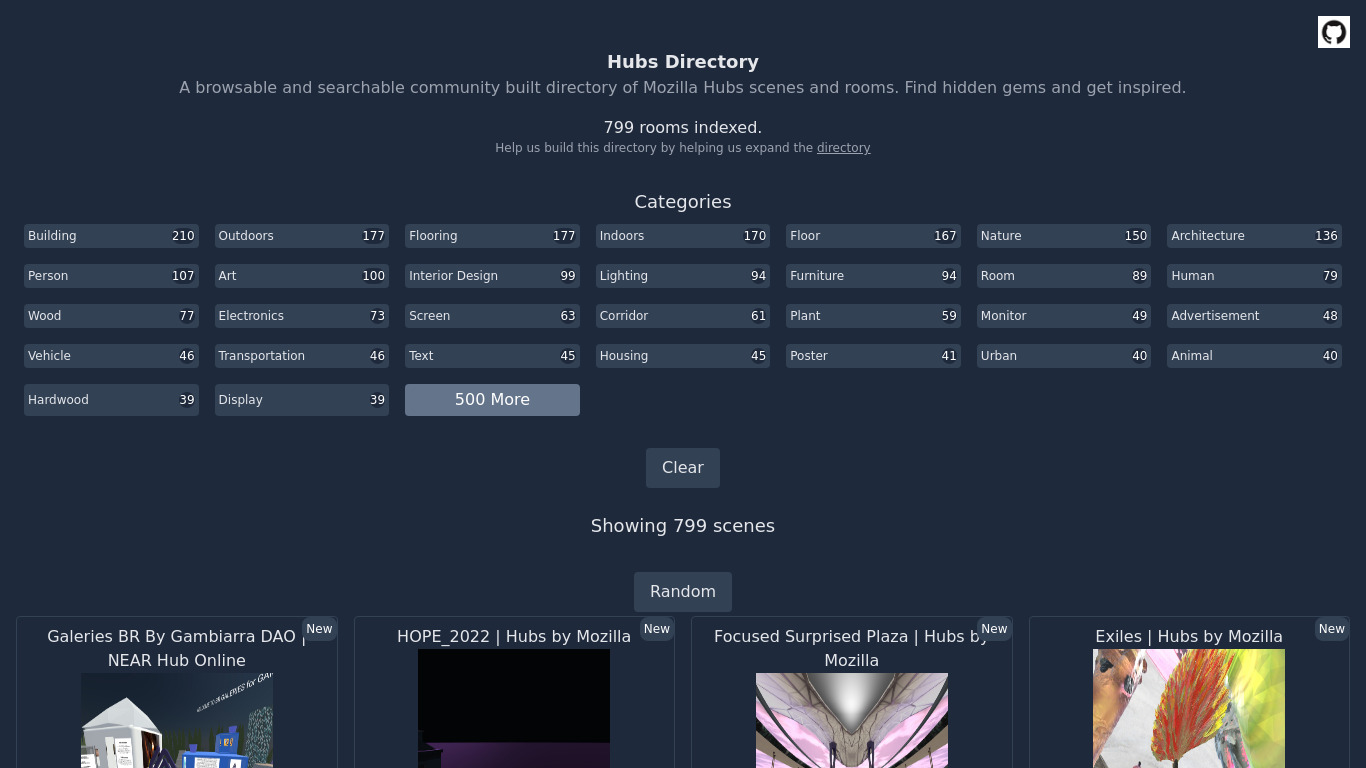 Hubs Directory Landing page