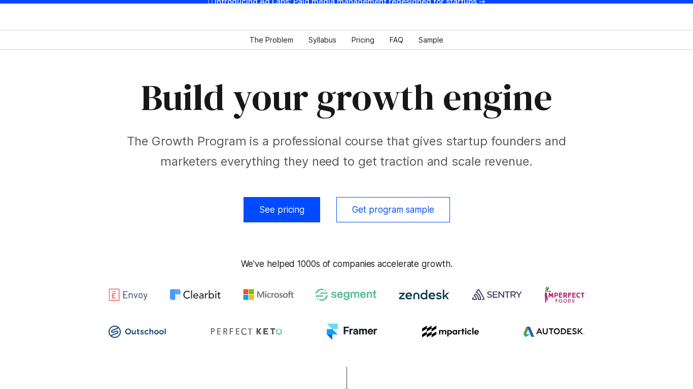Bell Curve Growth Marketing Training Landing page