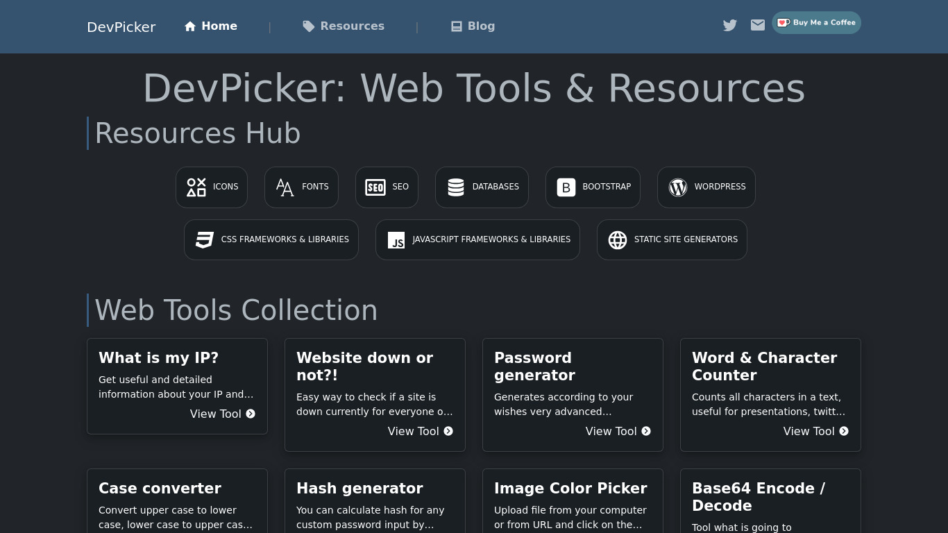 DevPicker Landing page