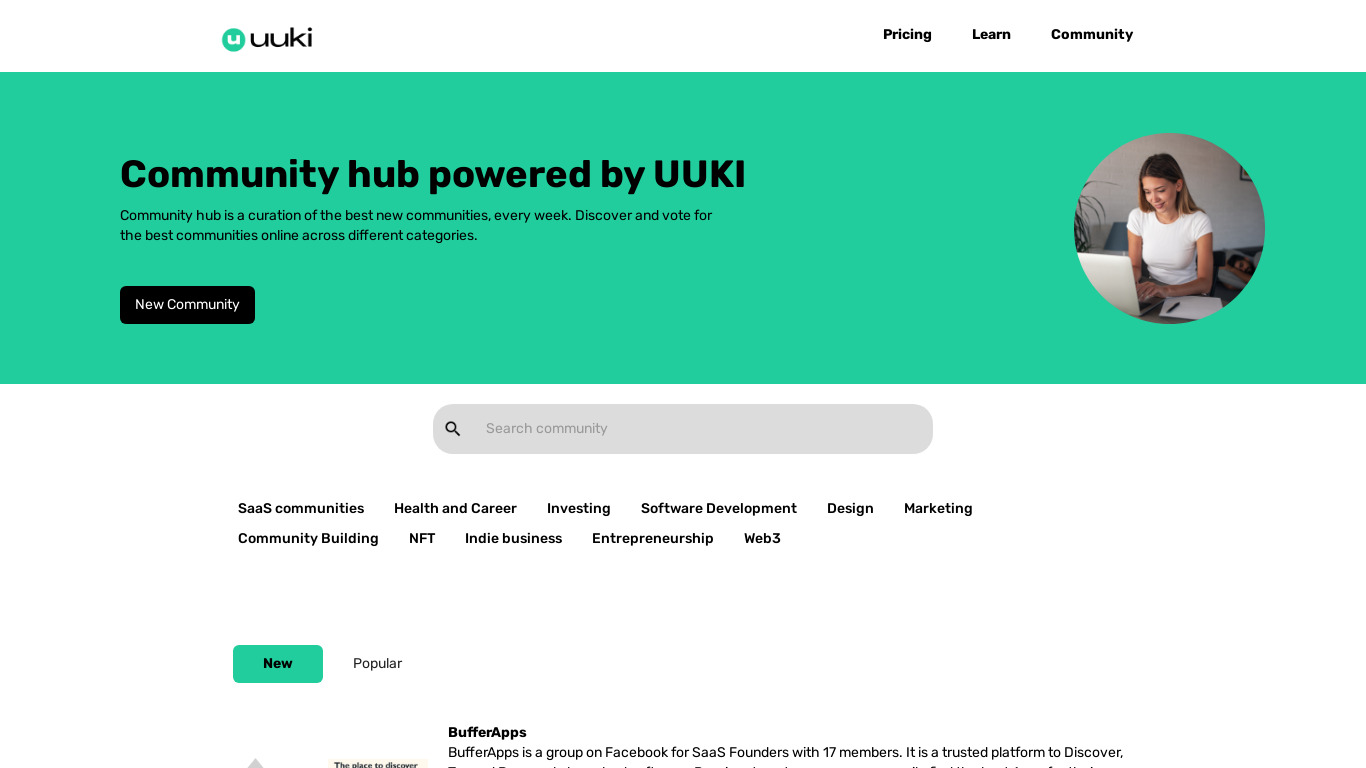 Community Hub by UUKI Landing page