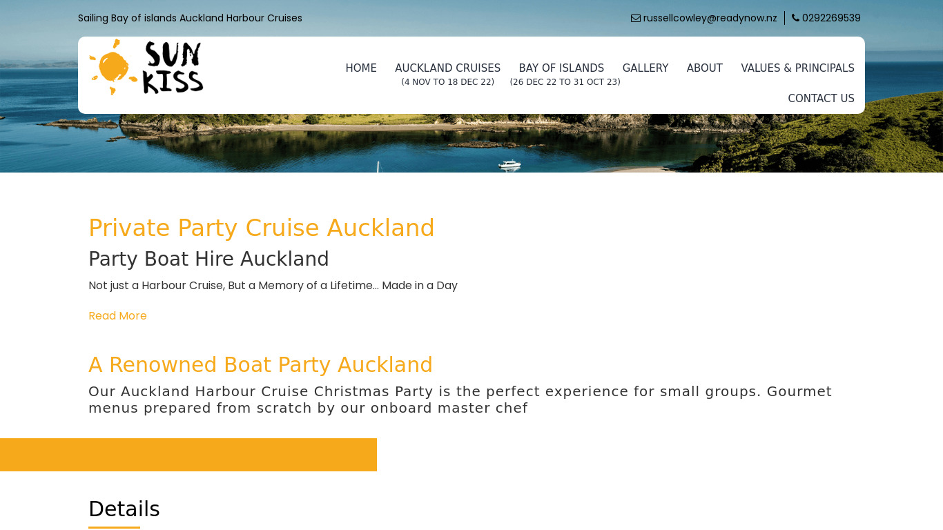 Private Boat Cruise Party Auckland Landing page