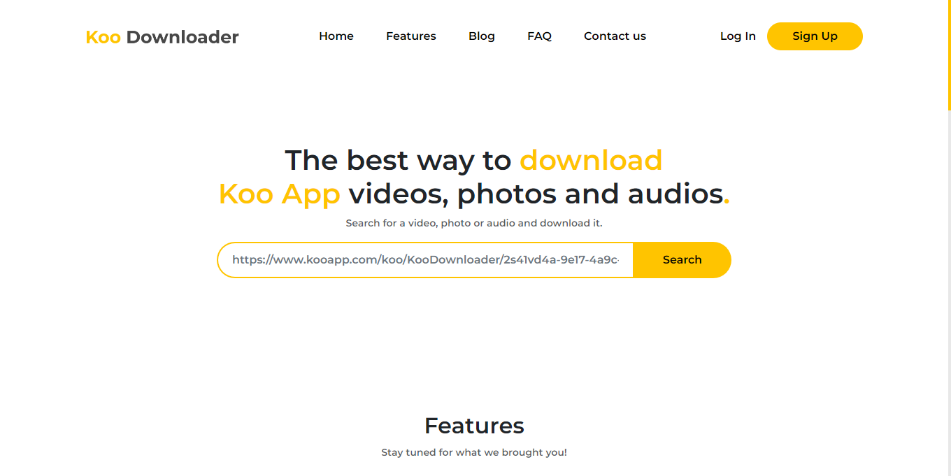 KooDownloader.tk Landing page