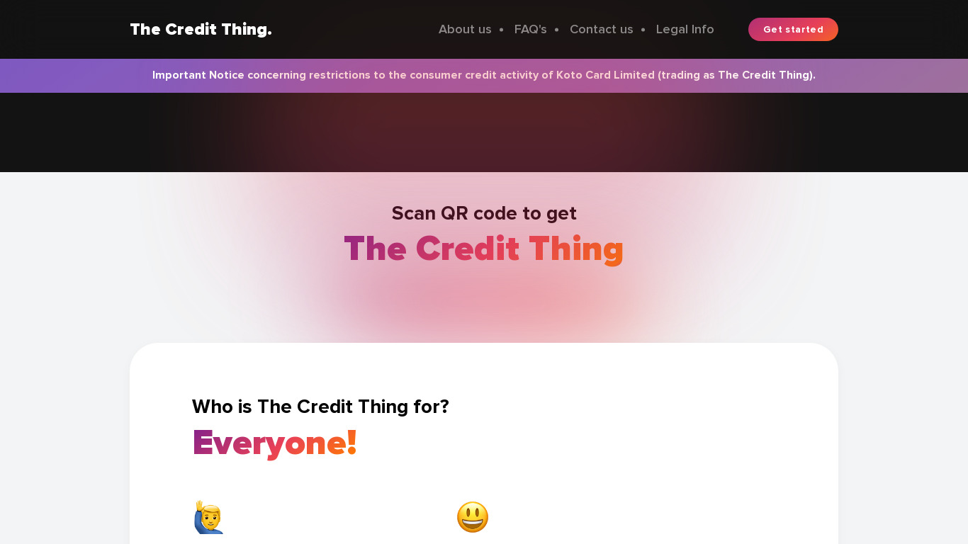 The Credit Thing Landing page