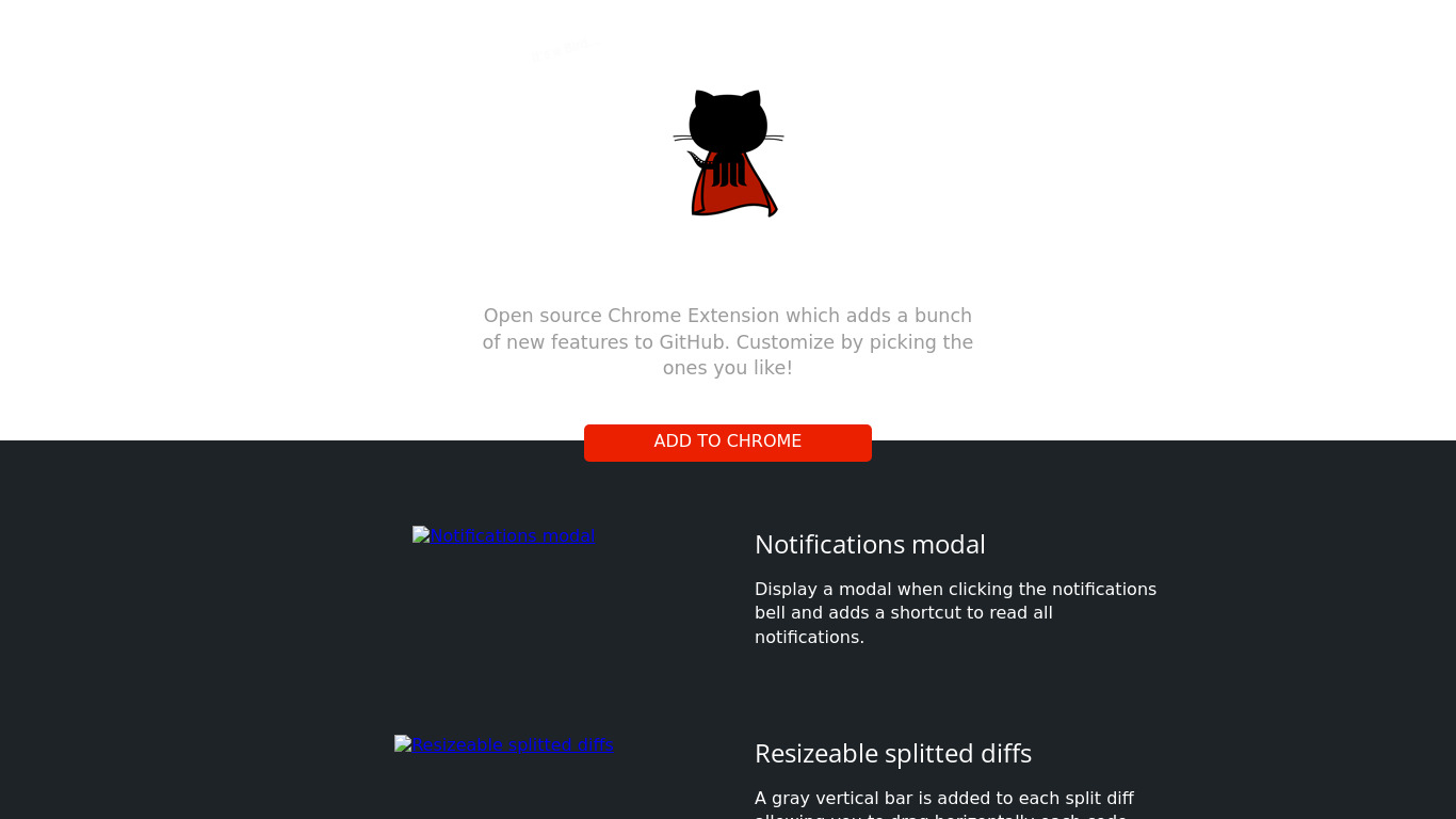 Github with a cape Landing page