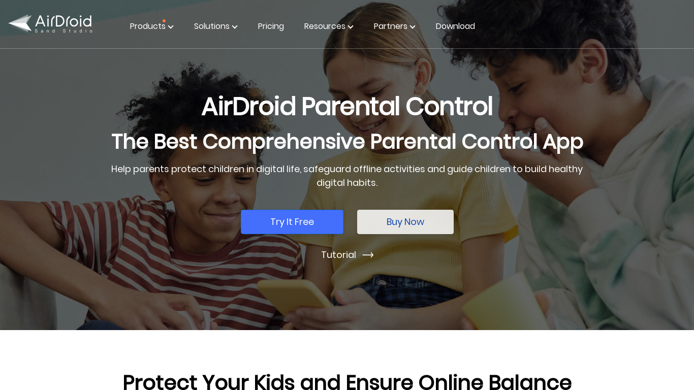 AirDroid Parental Control Landing page