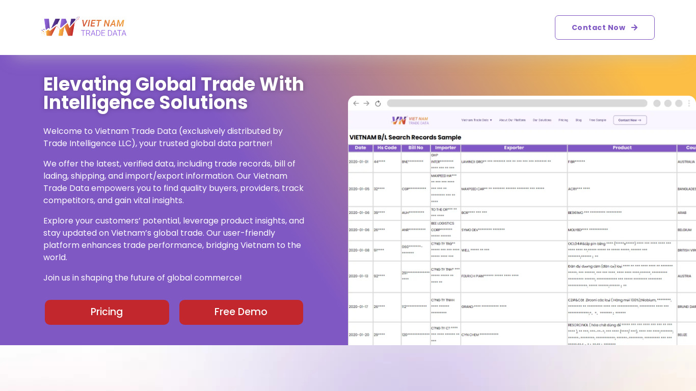 Vietnam Trade Data Landing page