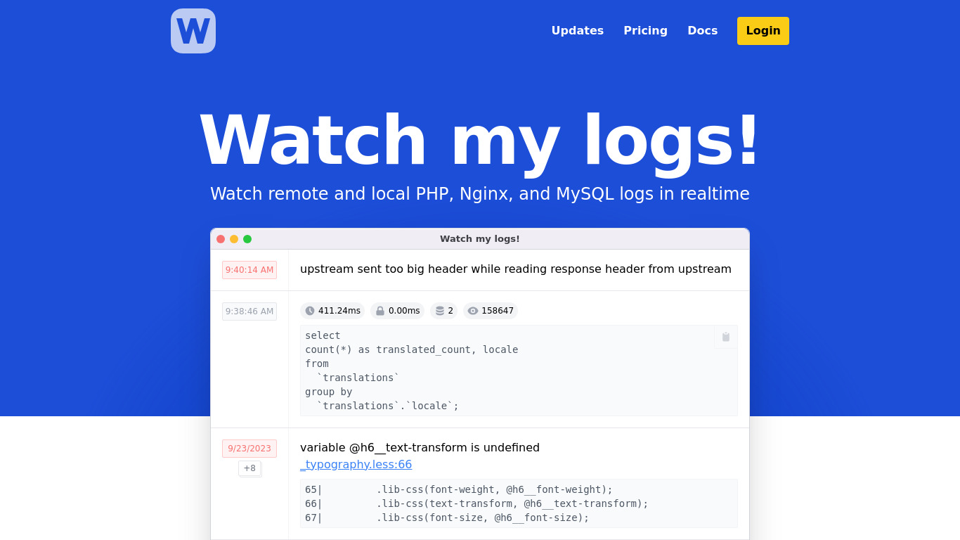 Watch my logs! Landing page
