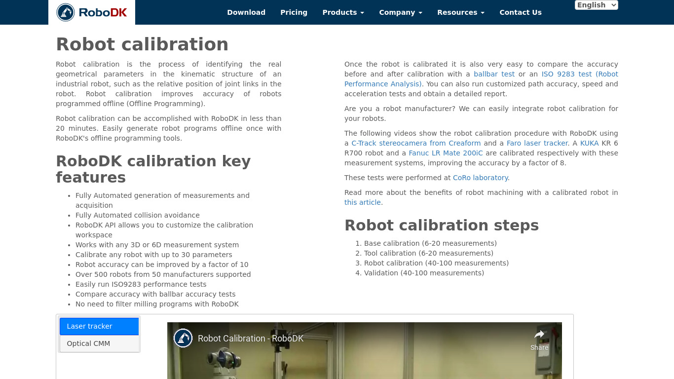 RoboDK Calibration Landing page