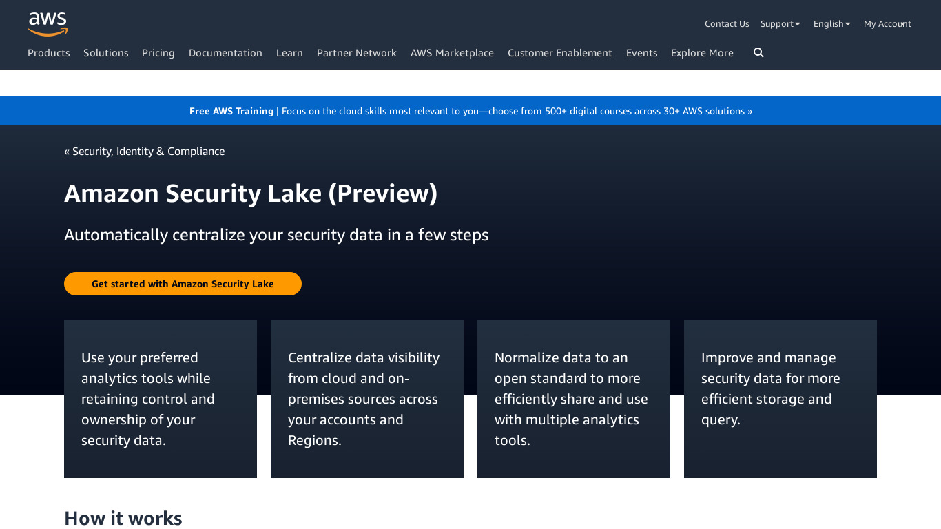 Amazon Security Lake Landing page
