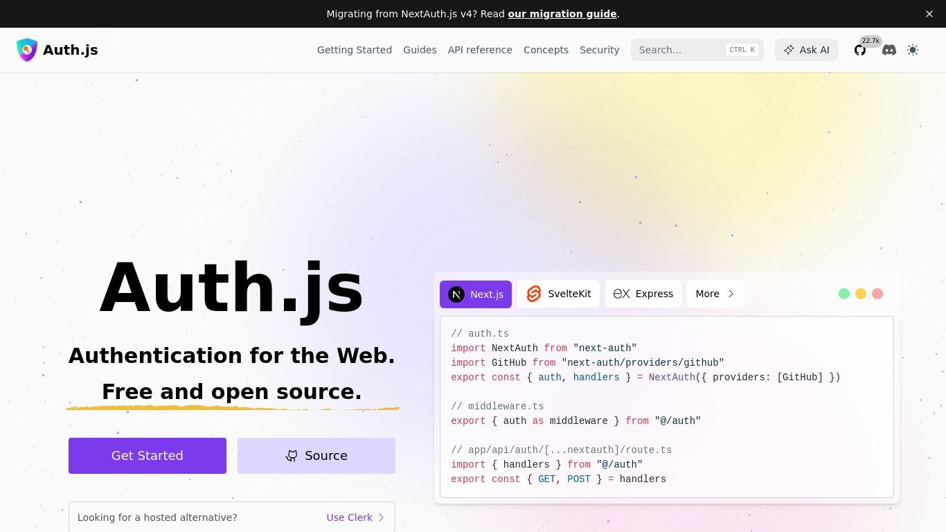 Auth.js Landing page