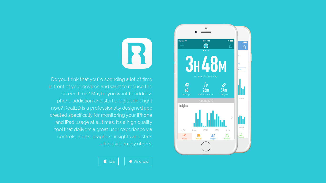 RealizD - Screen Time Tracker Landing page