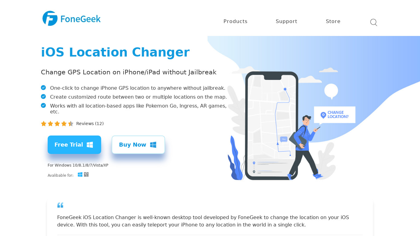 FoneGeek iOS Location Changer Landing page