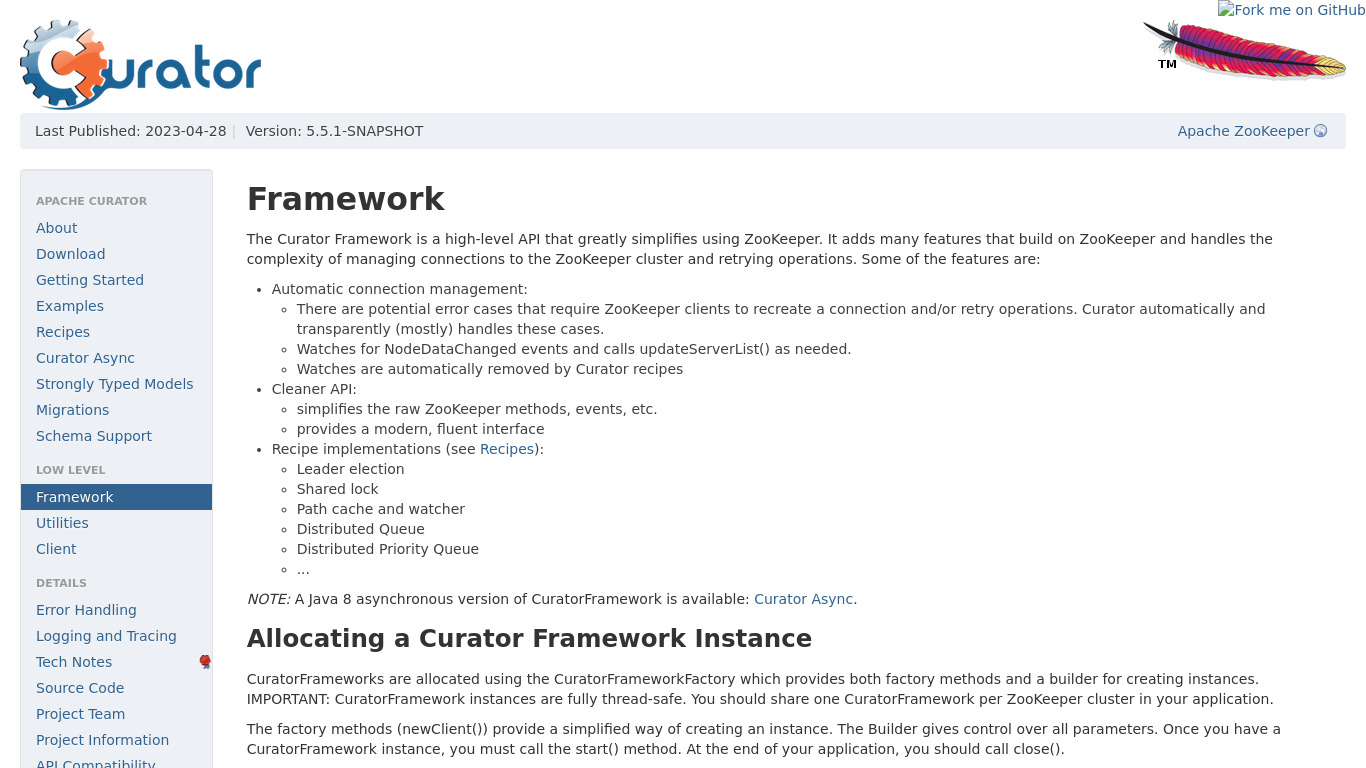 Apache Curator Framework Landing page