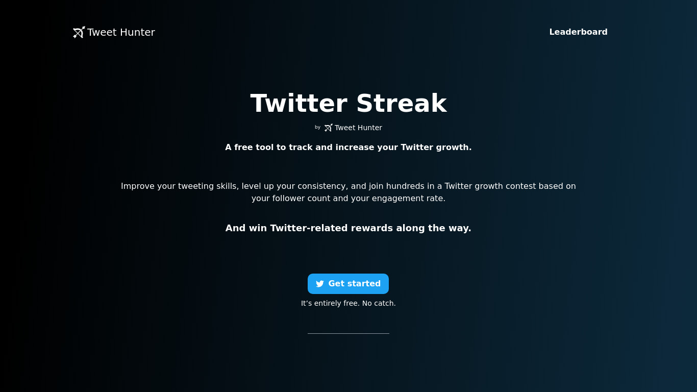 Twitter Streak by Tweet Hunter Landing page