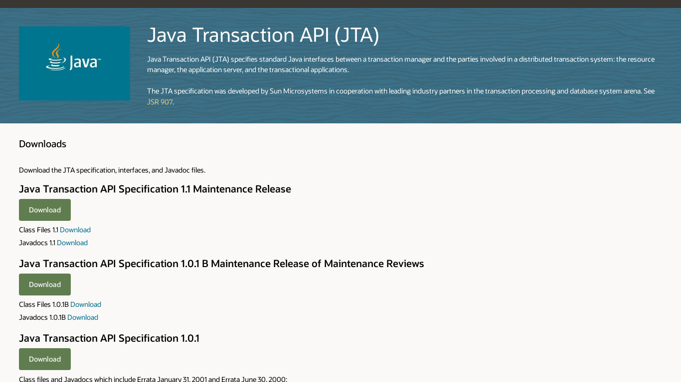 Java Transaction API (JTA) Landing page