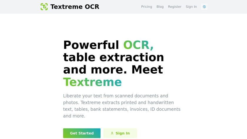 Textreme OCR Landing Page