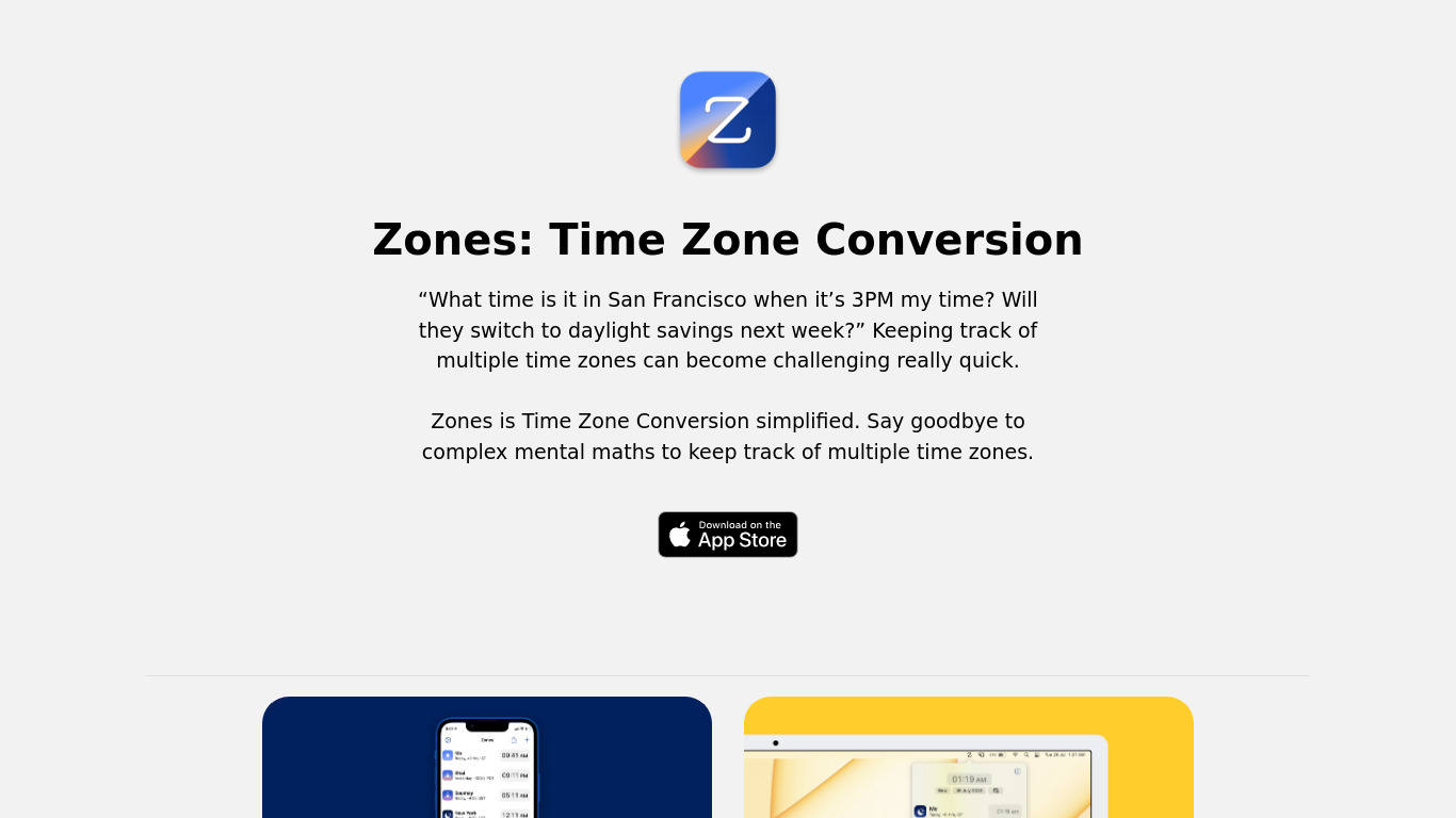 Zones: Time Zone Conversion Landing page