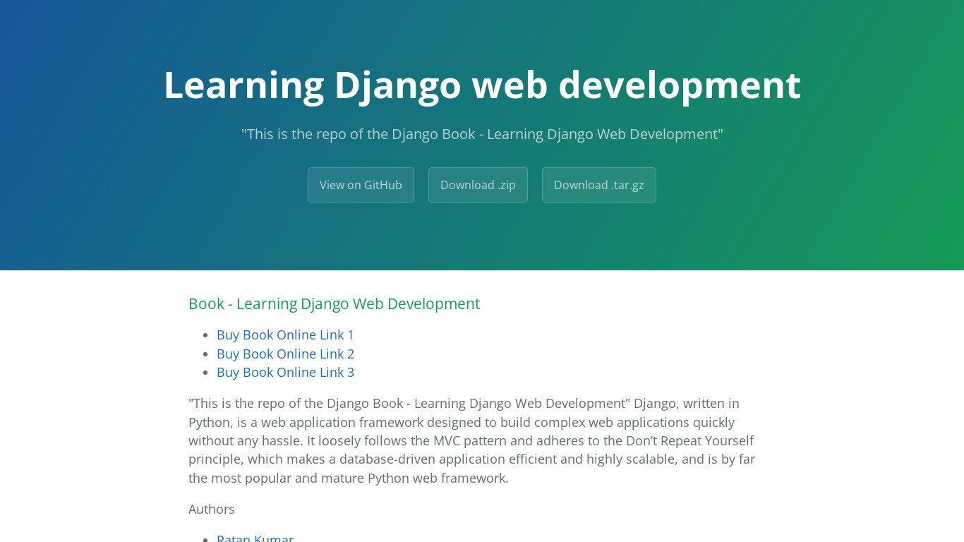 Learning Django Web Development Landing page