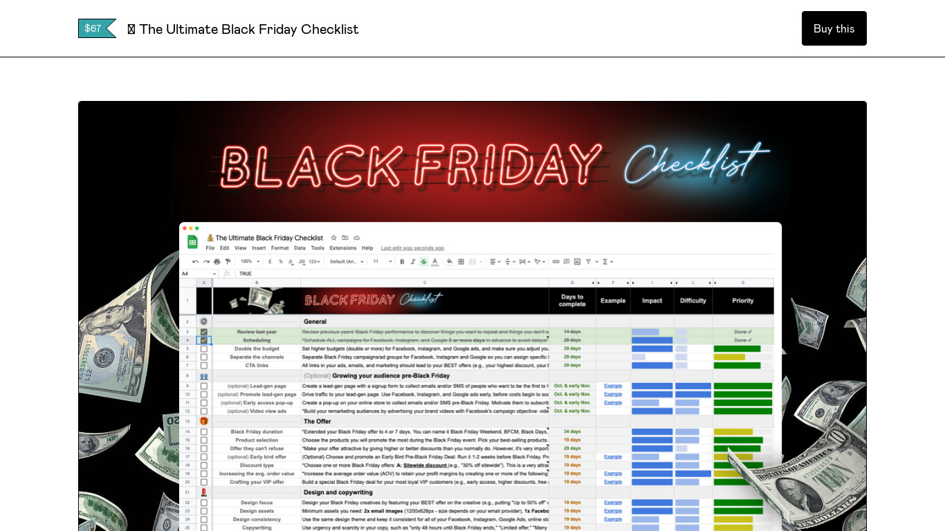 Black Friday Checklist Landing page