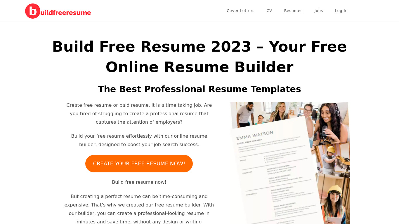 Build Free Resume Landing page