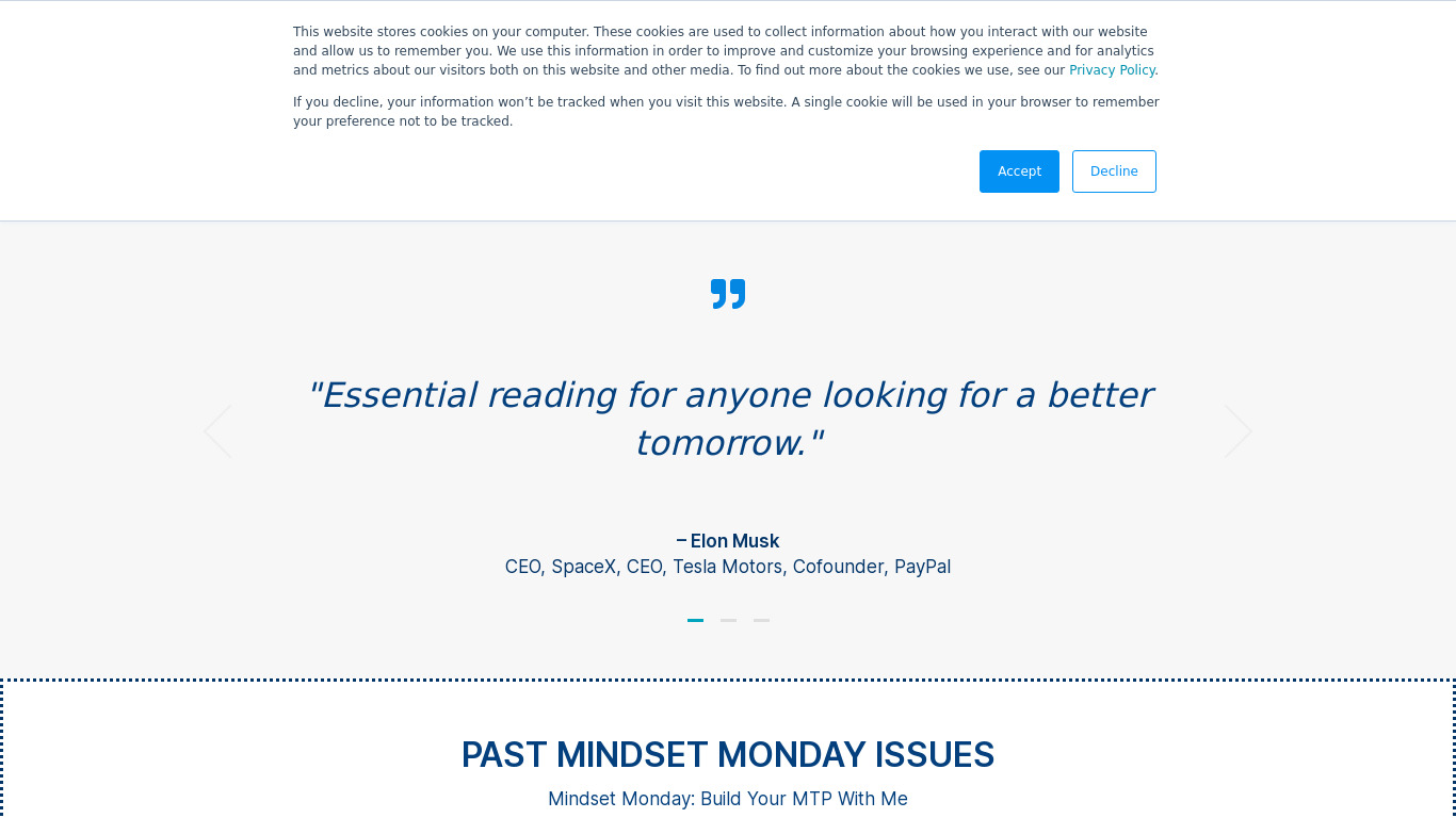 MINDset Mondays by Peter Diamandis Landing page