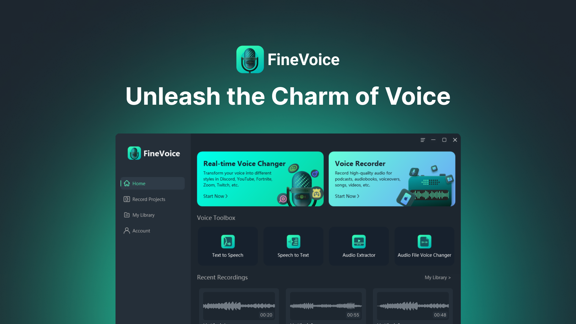 FineShare FineVoice Landing page