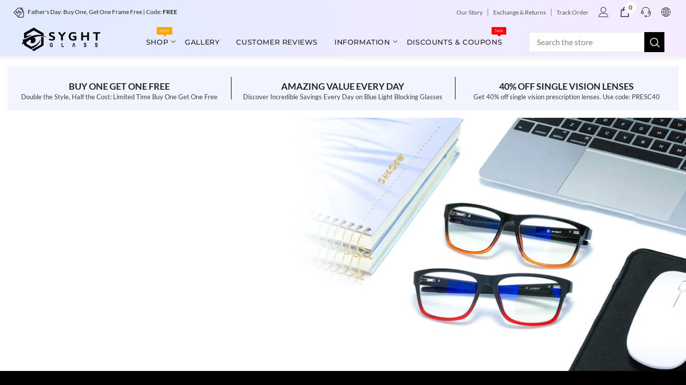Syght Glasses Landing page