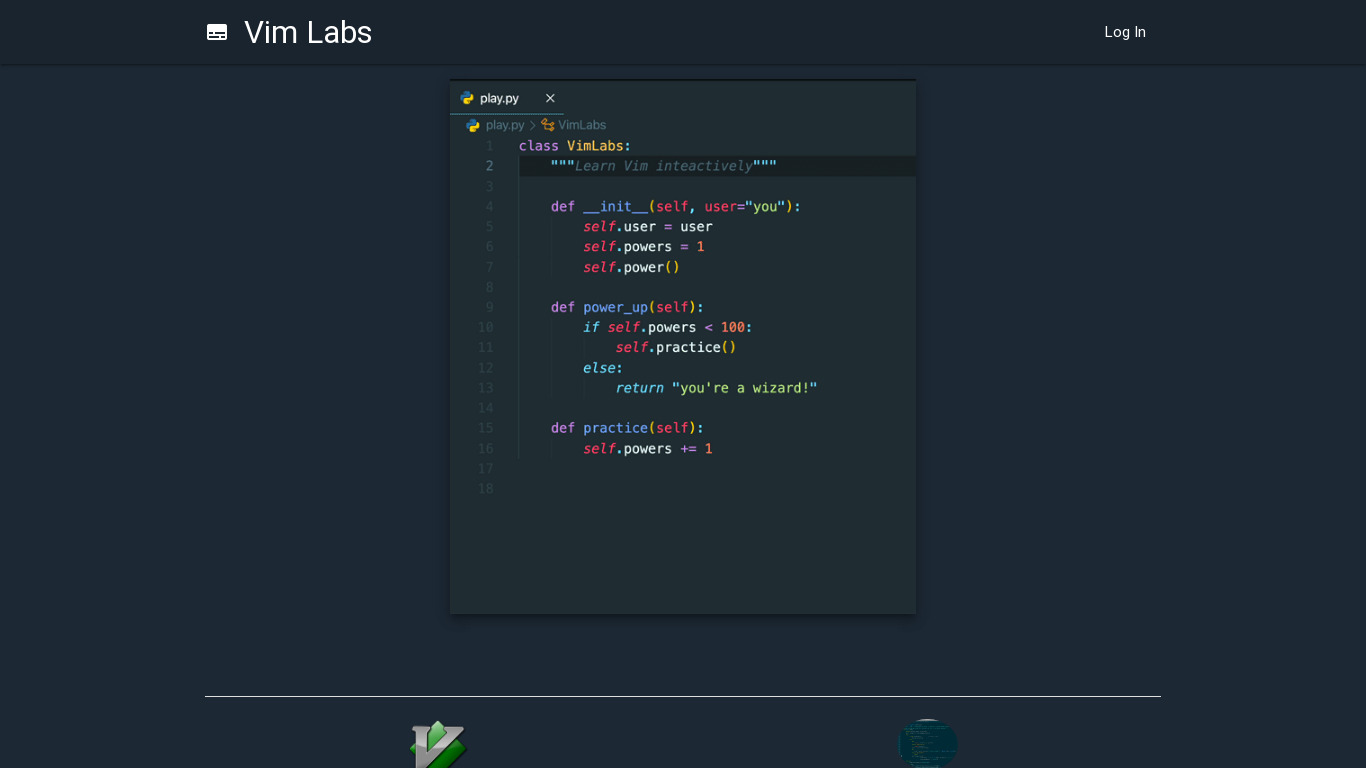 Vim Labs Landing page
