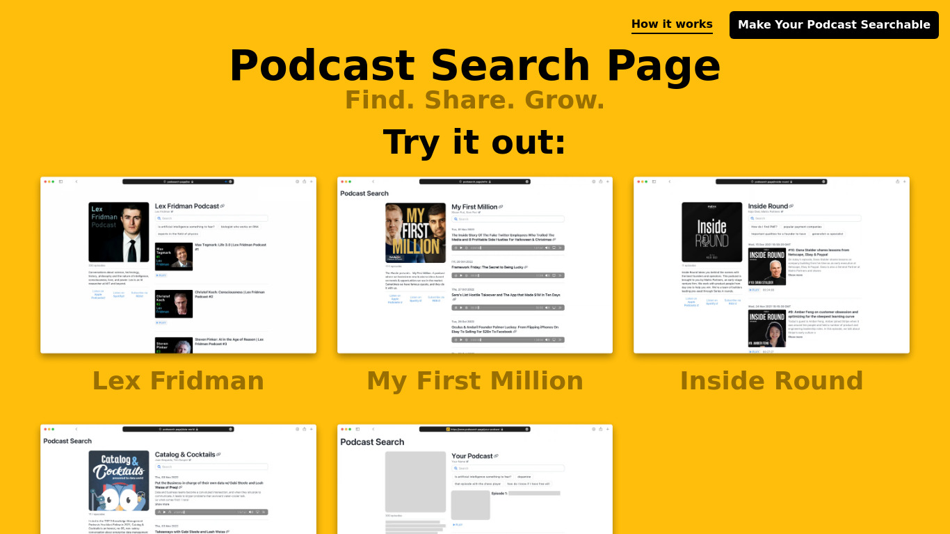 Podcast Search Page Landing page
