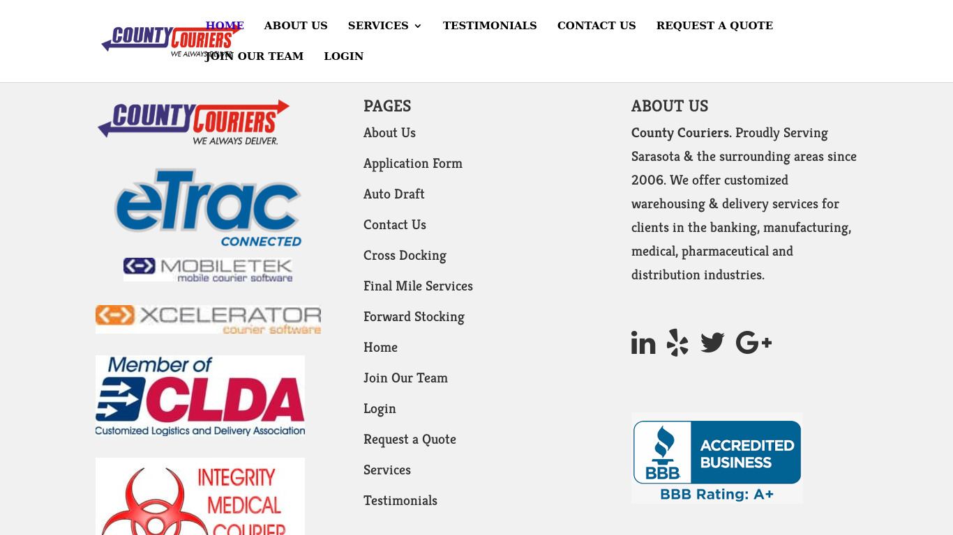 County Couriers Landing page